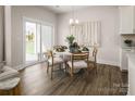 Elegant dining area with a round table, stylish chairs, art, and sliding glass door to the outside at 3020 Finchborough Ct # 230, Charlotte, NC 28269