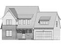 Detailed line drawing of a two-story home with brick, siding, a prominent gable, and an attached two-car garage at 4735 Elder Ave, Charlotte, NC 28205