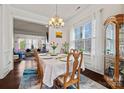 Bright dining room with hardwood floors, chandelier, and view to living room at 615 Bourton House Dr, Charlotte, NC 28211