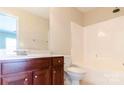 Bright bathroom with a single sink vanity and a shower-tub combination at 10546 Tintinhull Dr, Indian Land, SC 29707