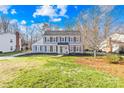 Beautiful two-story house with manicured lawn, dark shutters, and neutral siding, located in a quiet neighborhood at 1133 Bloom Wood Ln, Matthews, NC 28105