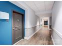 Bright hallway with light wood floors, two-tone paint, and apartment doors at 720 Governor Morrison St # 207, Charlotte, NC 28211