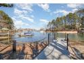 View of community dock with boat slips, providing access to the lake and waterfront activities at 20105 Chapel Point Ln, Cornelius, NC 28031