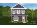 Digital rendering of a two-story home with indigo siding, cedar shutters, and a well-manicured lawn at 230 Georgia Sw St, Concord, NC 28025