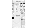 Open concept floorplan showing the kitchen, casual dining, gathering, and outdoor living areas at 3222 Stelfox St, Charlotte, NC 28262