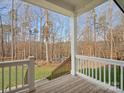 Relaxing back porch with white railing overlooking the scenic backyard and lush greenery at 2127 Nims Village Dr, Fort Mill, SC 29715