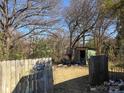 Overgrown backyard with a shed, providing potential for landscaping and customization at 2040 S Marietta St, Gastonia, NC 28054
