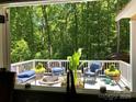 Relaxing back deck with comfortable seating area overlooking serene, wooded landscape at 1496 Givens St, Hickory, NC 28602