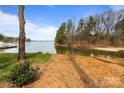 Picturesque lake view featuring a sandy shore, mature trees, and a clear blue sky at 16112 Terry Ln, Huntersville, NC 28078