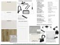 Selection board of interior finishes including the wall paint, backsplash, hardware, lighting, cabinets and flooring samples at 2816 Old Steele Creek Rd, Charlotte, NC 28208