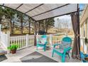 Relaxing front porch with two blue chairs, white railings, awning, and views of the neighborhood at 1804 Tom Joye Rd, Clover, SC 29710