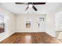 Inviting living room features hardwood floors, new paint, and a view of the front yard at 216 Blackwelder St, Kannapolis, NC 28081