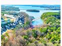 Stunning aerial view of waterfront community with lake access and beautiful landscaping at 554 Amalfi Dr, Davidson, NC 28036