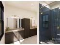 Modern bathroom features double vanity, dark wood cabinets and a glass enclosed tile shower at 00A Old Pardue Rd, Lancaster, SC 29720