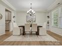 Elegant dining room with tray ceilings, modern chandelier, and stylish furnishings at 1033 Ridge Haven Rd, Waxhaw, NC 28173
