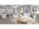 Cozy living room with a vaulted ceiling, large windows, and stylish furniture at 427 Queens Ct, Gastonia, NC 28052