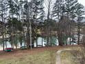Backyard with trees and a view of the lake with a variety of kayaks lined up along the shoreline at 20123 Henderson Rd # L, Cornelius, NC 28031
