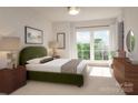 Bright bedroom features a cozy queen bed, stylish lamps, and a large window for natural light at 3018 Casting St # 20, Charlotte, NC 28206