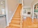 Welcoming entryway with hardwood floors, staircase and fireplace, offering a glimpse of the home's interior at 2025 Sojourn Rd, Marshville, NC 28103