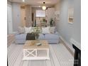 Bright living room with a comfortable light blue sofa, decorative rug, and neutral-toned walls at 2545 Stockbridge Dr, Charlotte, NC 28210