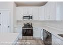 Bright kitchen featuring stainless steel appliances and white cabinets at 164 S Sycamore St, Mooresville, NC 28115