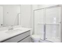 Bathroom with glass shower and double sink vanity at 805 Blue Canyon Dr, York, SC 29745