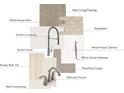 A professionally styled layout exhibiting the home's flooring, paint, faucets, tile, and countertop samples at 5640 Kingspan Dr, Charlotte, NC 28217