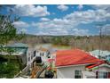 Scenic view overlooking the lake, showcasing neighboring properties and homes with rooftops at 162 Dogwood Cir, New London, NC 28127