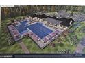 Aerial rendering of neighborhood pool with plenty of chairs and umbrellas around, along with a building and parking at 228 Miramar Dr, York, SC 29745