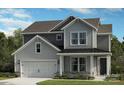 Charming two-story home featuring varied gray siding, a covered porch, and an attached garage at 162 Holsworthy Dr, Mooresville, NC 28115