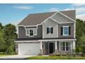 Charming two-story home showcasing a blend of stone accents and gray siding under a sunny sky at 164 Holsworthy Dr, Mooresville, NC 28115