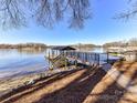 Dock on the lake with sitting area and space for boat to be covered with trees and blue sky in the background at 4046 Rhynland Dr, Sherrills Ford, NC 28673