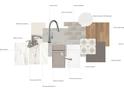 Interior design mood board displaying the color palette, flooring, and fixtures planned for the home at 408 Old Town Village Rd, Waxhaw, NC 28173