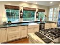 Bright kitchen with green countertops, farm sink, and stainless steel appliances, offering a functional and stylish space at 7794 Live Oaks Dr, Denver, NC 28037