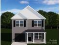 Charming two-story home with gray siding, black shutters, and a covered front porch, set against a backdrop of lush trees at 5005 County Home Rd, Conover, NC 28613