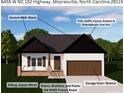 Detailed view of a single-story home showcasing Aspen White siding and Walnut garage door at 8455 W Nc 152 Hwy, Mooresville, NC 28115