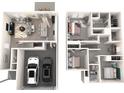 3D floor plan showing layout of the home with furniture, cars in the garage, and overall spatial arrangement at 1466 31St Ne St, Conover, NC 28613