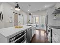 Stylish kitchen featuring stainless steel appliances, a central island, and sleek white cabinetry at 3655 Vallette Ct, Charlotte, NC 28203