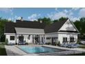 Stunning home boasts a beautiful backyard oasis with a sparkling pool and ample seating at 155 Eagle Chase Ln, Troutman, NC 28166