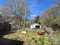 Spacious backyard surrounded by mature trees and a chainlink fence at 1632 Browns Ave, Charlotte, NC 28208