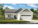 Charming single-story home showcasing a two-car garage, stone accents, neutral siding, and a well-manicured lawn at 411 Sunharvest Ln, Indian Trail, NC 28079