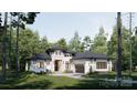 Exterior of a bright modern home with black trim, lush landscaping, and a two-car garage surrounded by trees at 3A Riverlane Rd, Rock Hill, SC 29730