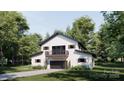 Exterior of a modern two-story barn style home with black trim, an overhead balcony, and an attached garage at 3A Riverlane Rd, Rock Hill, SC 29730