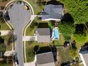 An aerial view captures the neighborhood, featuring lush greenery, well-maintained homes, and a community pool at 320 Allspice Rd, Fort Mill, SC 29708