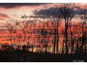 A colorful sunset is seen beyond a silhouetted tree line, setting a serene tone at 121 Hanks Bluff Dr, Mooresville, NC 28117