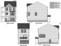 Illustrates the front, left, rear, and right elevations, showcasing windows, stone accents, and balcony at 234 E Morehouse Ave # Twnh E, Mooresville, NC 28117