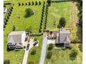 Aerial view showcases two homes with ample green space, complemented by tree-lined borders for privacy at 4519 S Potter Rd, Monroe, NC 28112