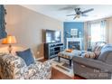 Cozy living room with hardwood floors, a fireplace, and comfortable seating perfect for relaxation at 7426 Calhoun Falls Dr, Rock Hill, SC 29732
