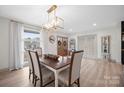 Bright dining room featuring stylish light fixture, wood floors, and a view of the outdoors at 845 2Nd Nw St, Hickory, NC 28601