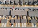 Aerial view of townhomes, showing rooflines, driveways, and community layout at 10914 Zac Hill Rd, Davidson, NC 28036